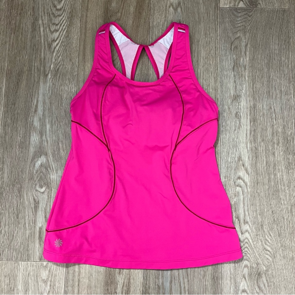 Athleta Hot Pink Racerback Bike Cycle Tank with pockets activewear